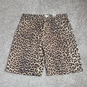 H&M Leopard Print Baggy Jeans Long Short Size 10